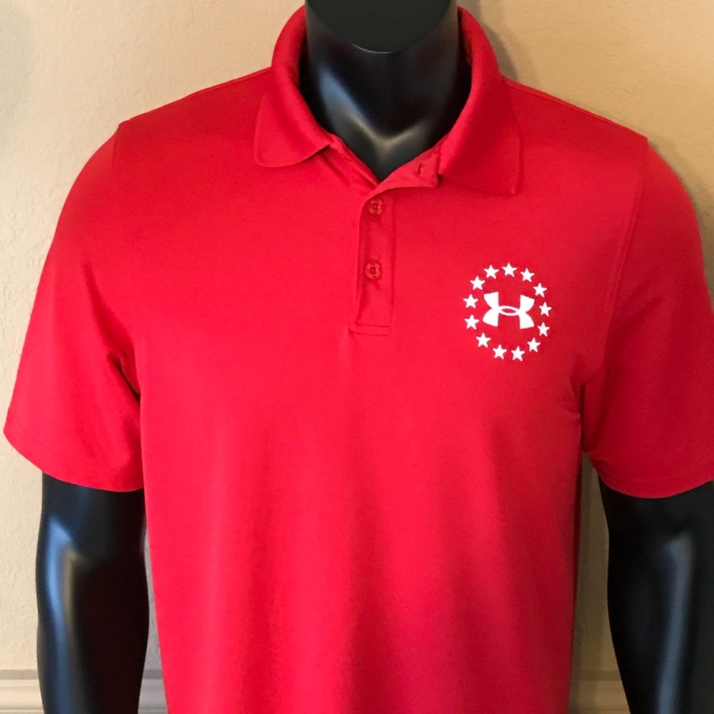 Under Armour Polo Mens Medium Red White Dri Fit